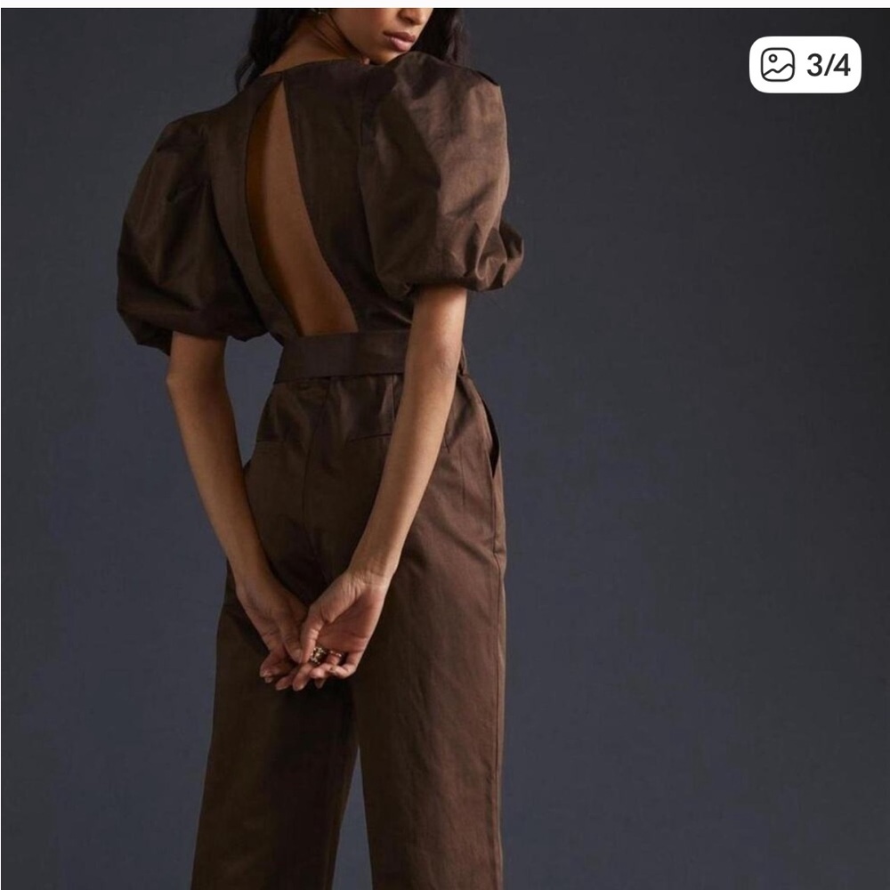 En Saison Chocolate Puff Sleeve Jumpsuit
